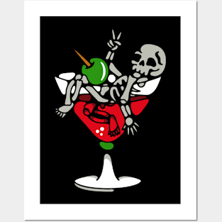 Skeleton in martini glass Posters and Art